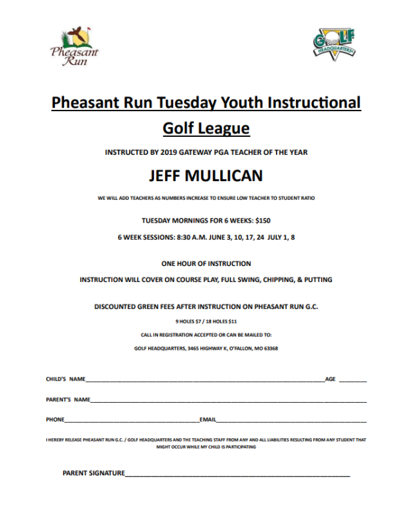 Pheasant Run Tuesday Youth Instructional Golf League
